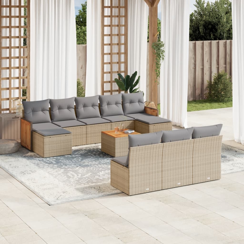 Loungegrupp För Trädgården M. Dynor 11 Delar Beige Konstrotting