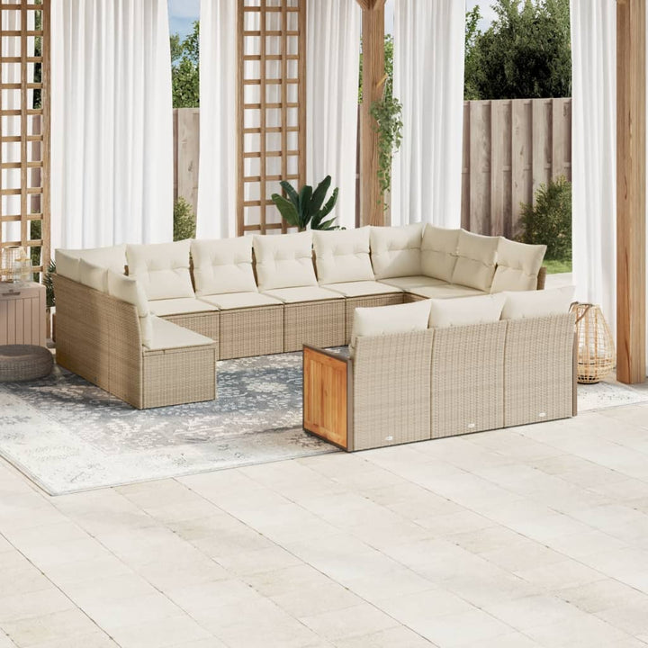 Soffgrupp För Trädgården Med Dynor 13 Delar Beige Konstrotting