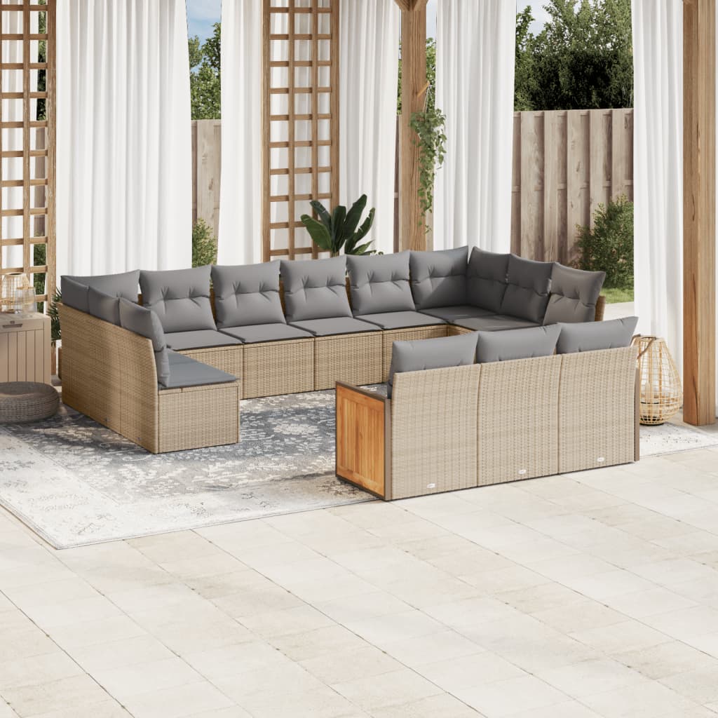 Soffgrupp För Trädgården Med Dynor 13 Delar Beige Konstrotting