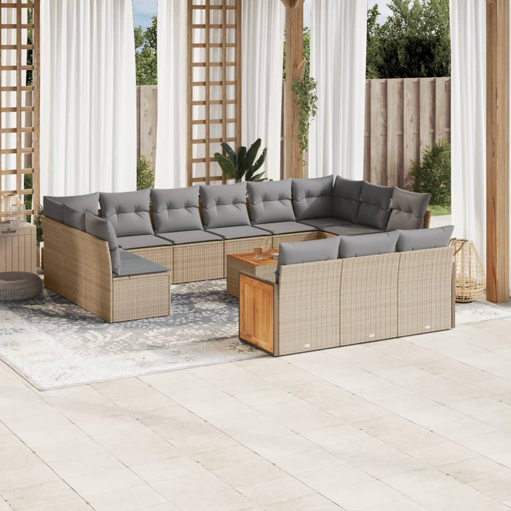 Soffgrupp För Trädgården Med Dynor 13 Delar Beige Konstrotting