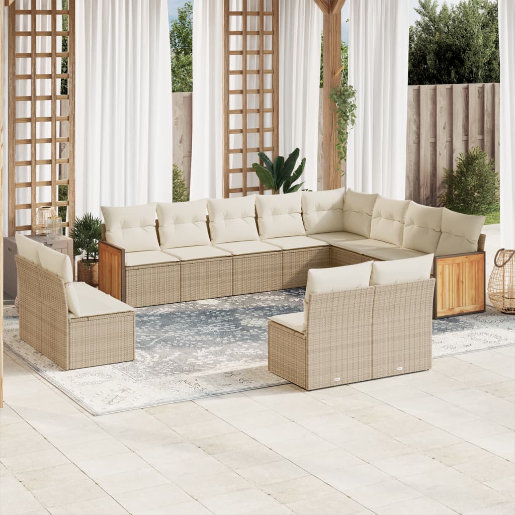 Soffgrupp För Trädgården Med Dynor 13 Delar Beige Konstrotting