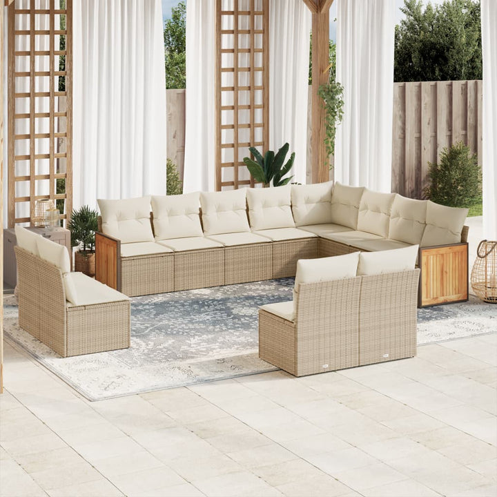 Soffgrupp För Trädgården Med Dynor 13 Delar Beige Konstrotting