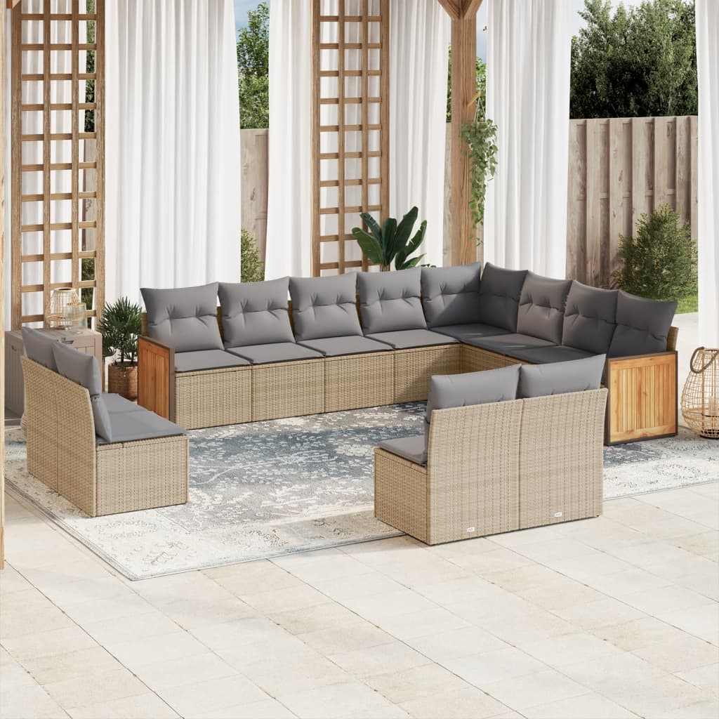 Soffgrupp För Trädgården Med Dynor 13 Delar Beige Konstrotting