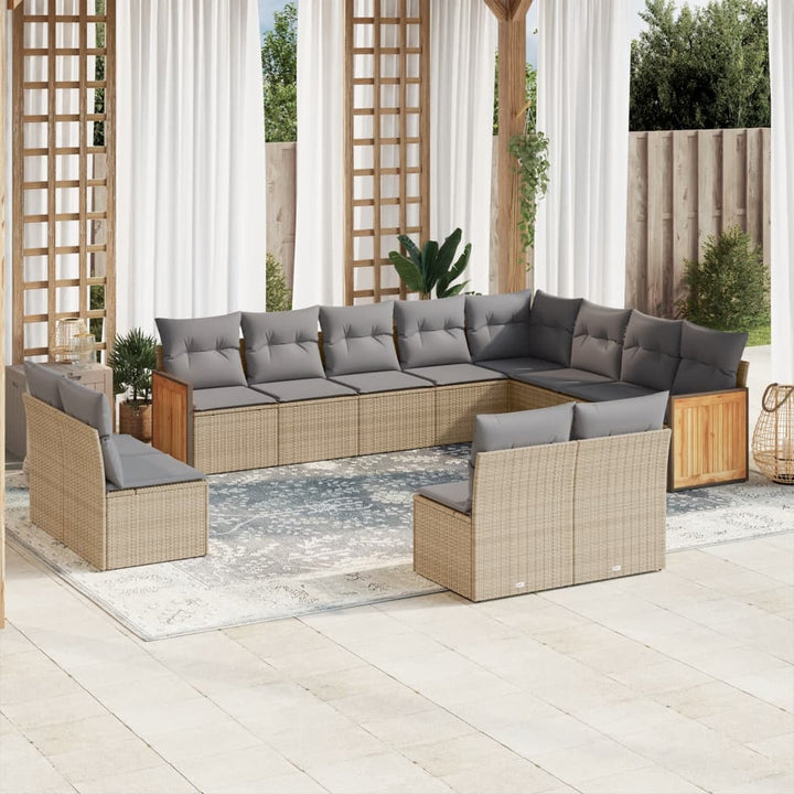Soffgrupp För Trädgården Med Dynor 13 Delar Beige Konstrotting