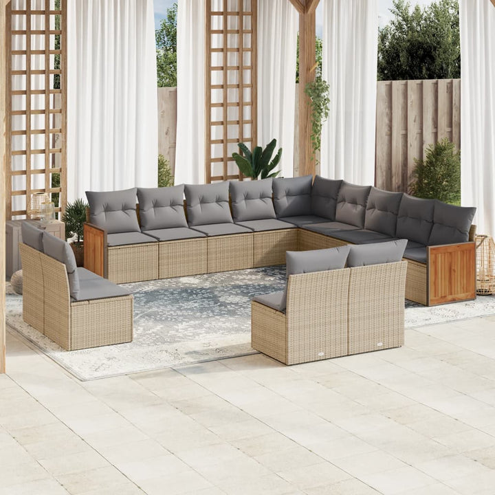 Soffgrupp För Trädgården Med Dynor 13 Delar Beige Konstrotting