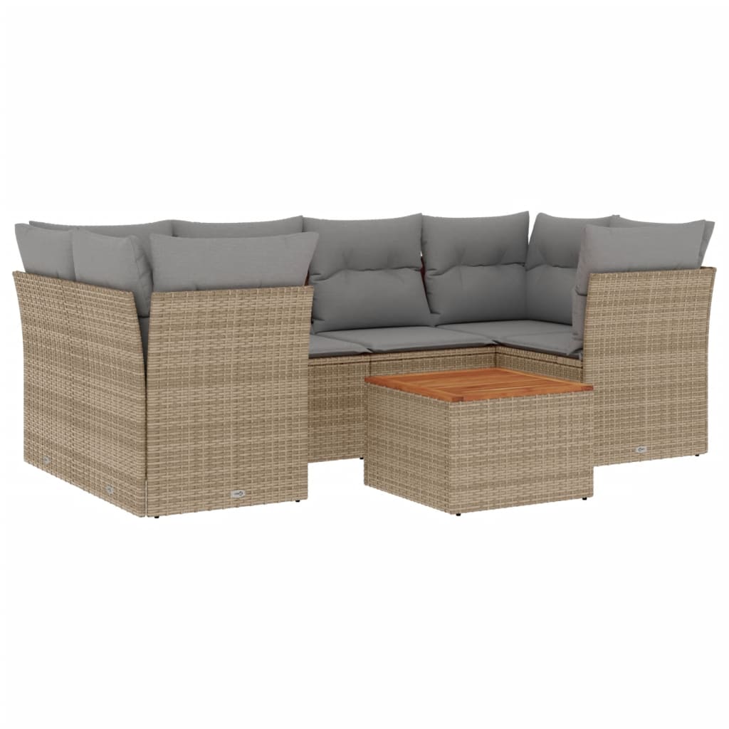 Matgrupp För Trädgården Med Dynor 7 Delar Beige Konstrotting