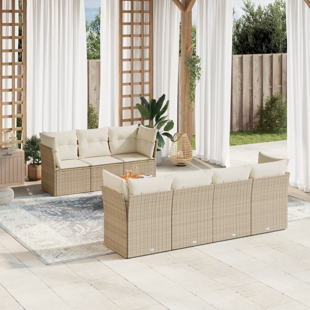 Matgrupp För Trädgården Med Dynor 8 Delar Beige Konstrotting