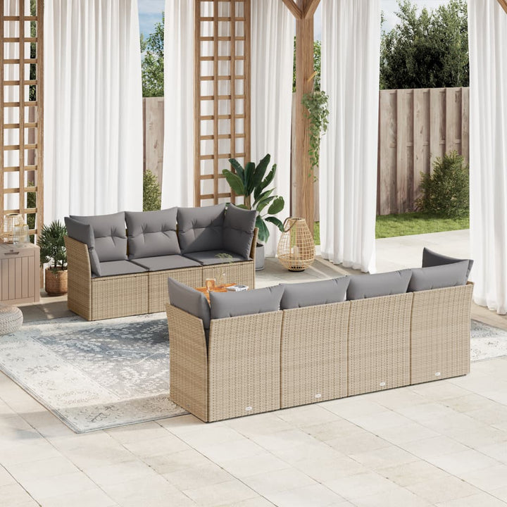 Matgrupp För Trädgården Med Dynor 8 Delar Beige Konstrotting