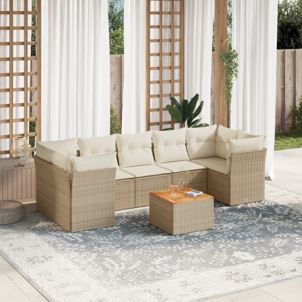 Matgrupp För Trädgården Med Dynor 8 Delar Beige Konstrotting