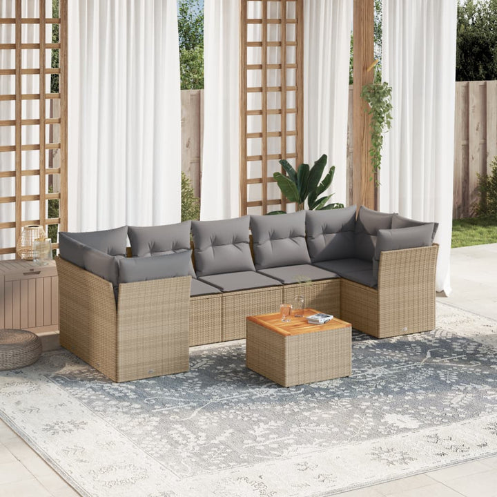 Matgrupp För Trädgården Med Dynor 8 Delar Beige Konstrotting