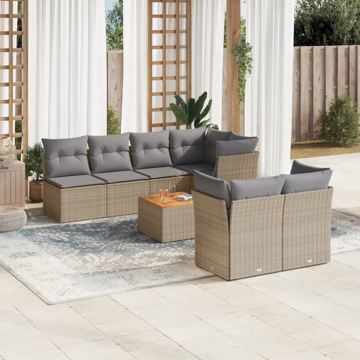 Matgrupp För Trädgården Med Dynor 8 Delar Beige Konstrotting