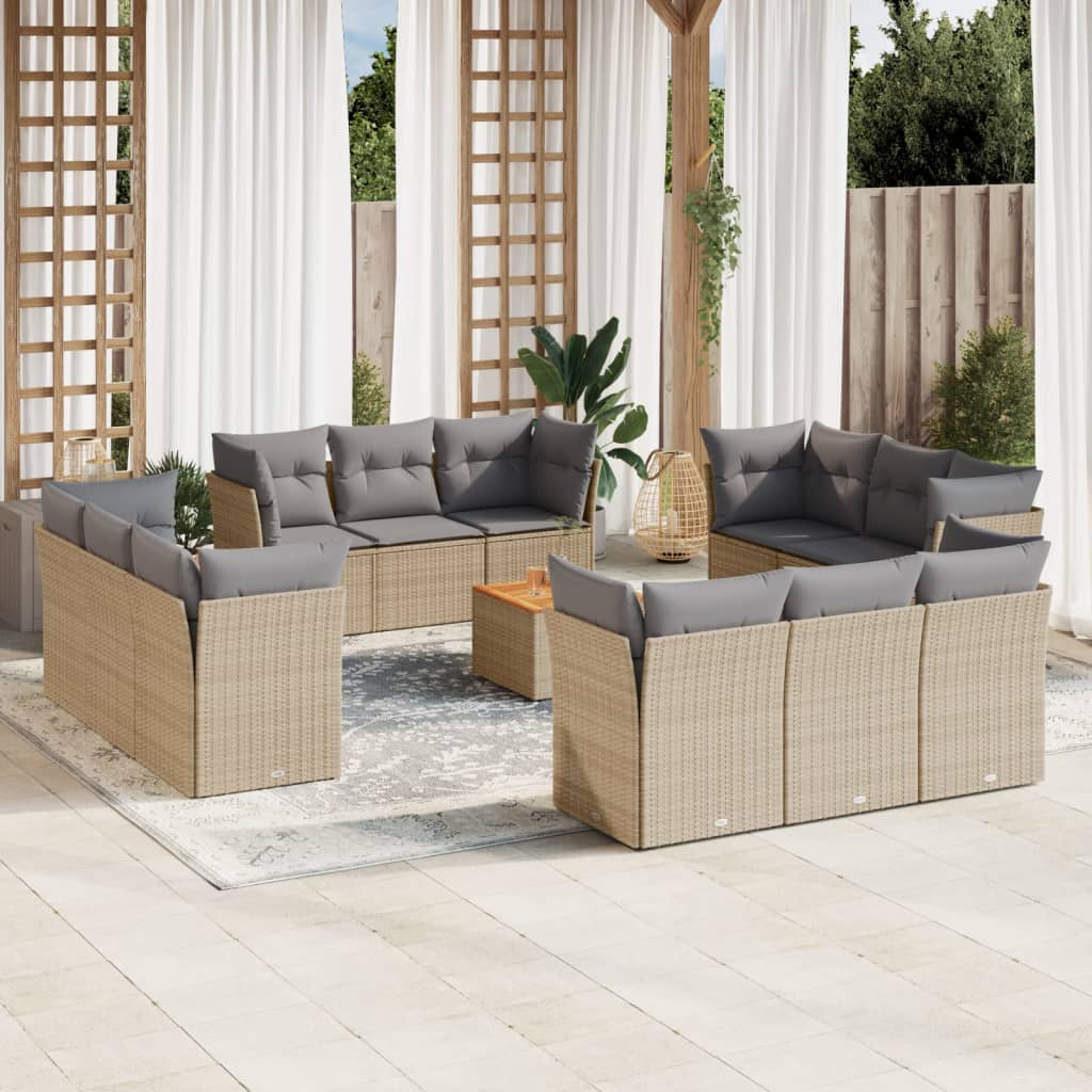 Soffgrupp För Trädgården Med Dynor 13 Delar Beige Konstrotting