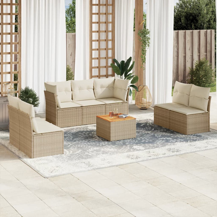 Matgrupp För Trädgården Med Dynor 8 Delar Beige Konstrotting