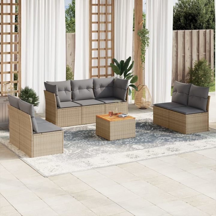 Matgrupp För Trädgården Med Dynor 8 Delar Beige Konstrotting