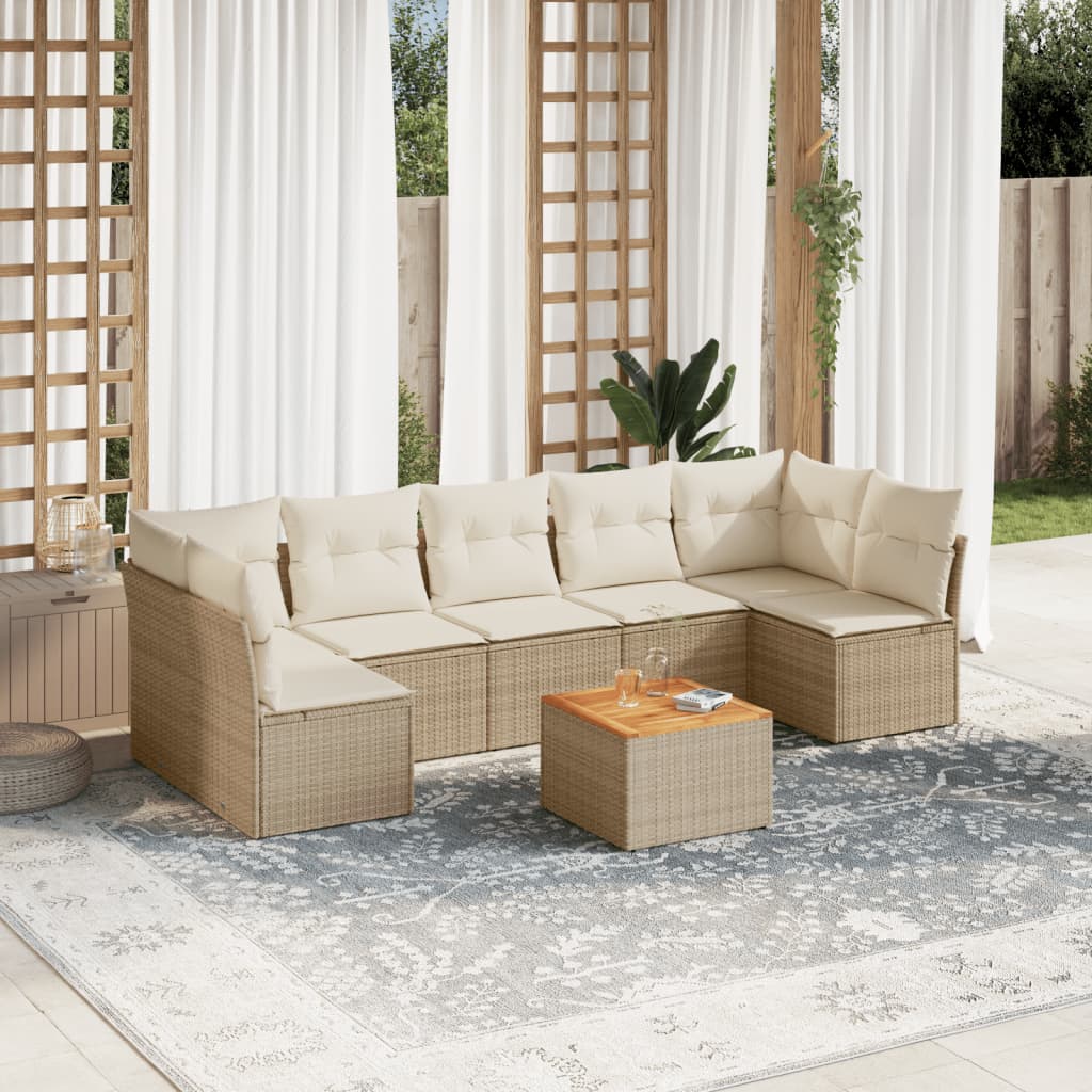 Matgrupp För Trädgården Med Dynor 8 Delar Beige Konstrotting