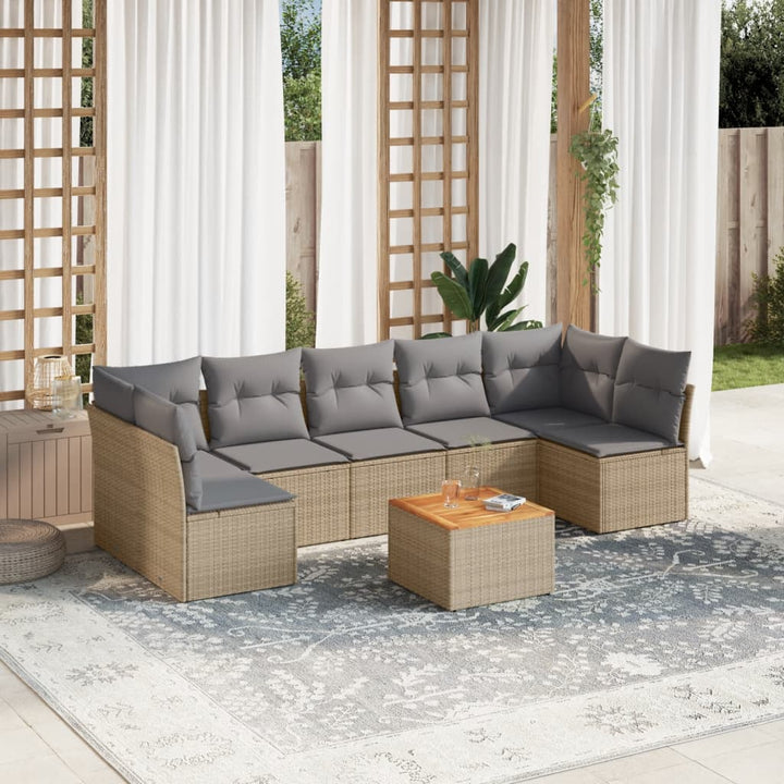 Matgrupp För Trädgården Med Dynor 8 Delar Beige Konstrotting