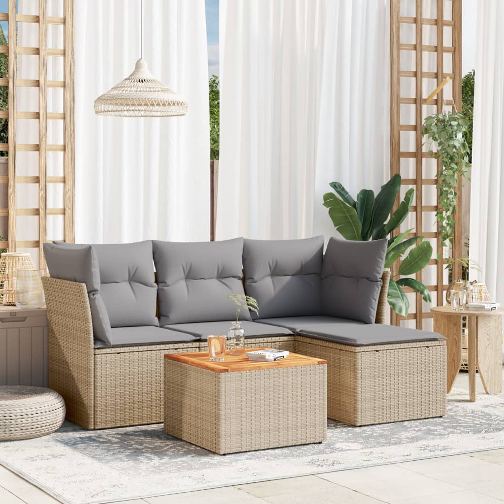 Soffgrupp För Trädgården Med Dynor 5 Delar Beige Konstrotting