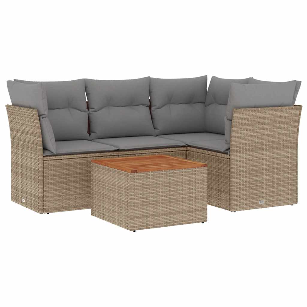 Soffgrupp För Trädgården Med Dynor 5 Delar Beige Konstrotting