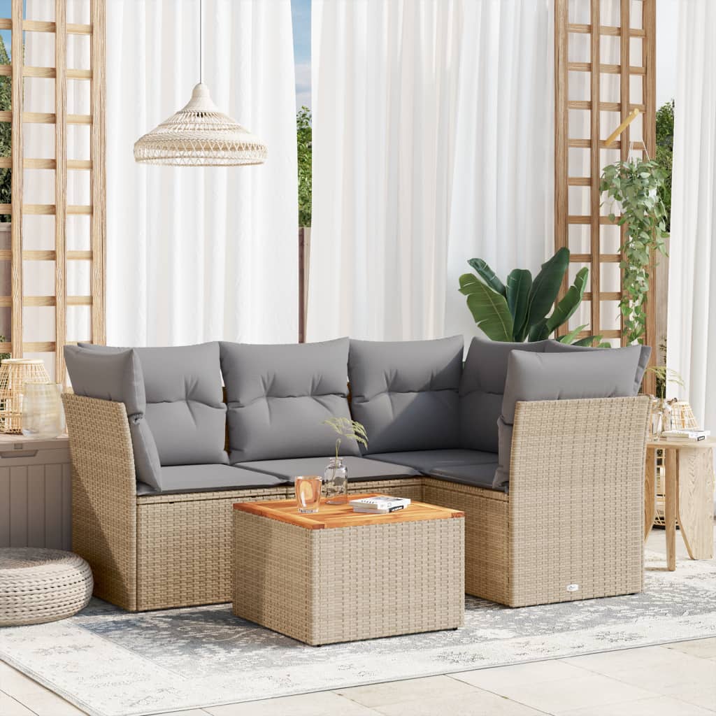 Soffgrupp För Trädgården Med Dynor 5 Delar Beige Konstrotting