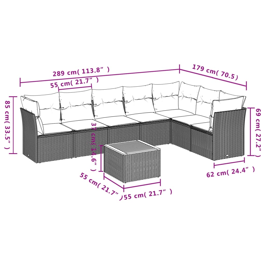 Loungegrupp För Trädgården Med Dynor 8 Delar Svart Konstrotting