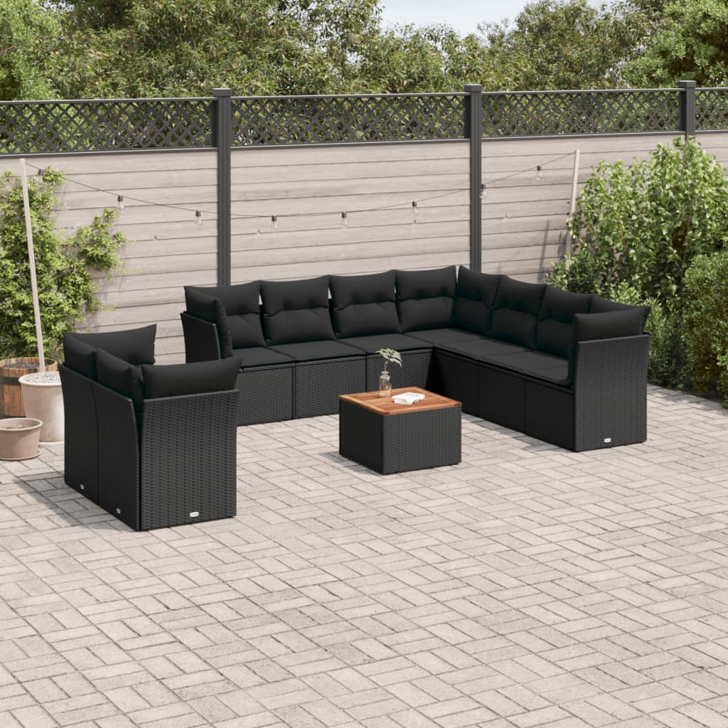 Loungegrupp 10 Delar Med Svarta Dynor Konstrotting