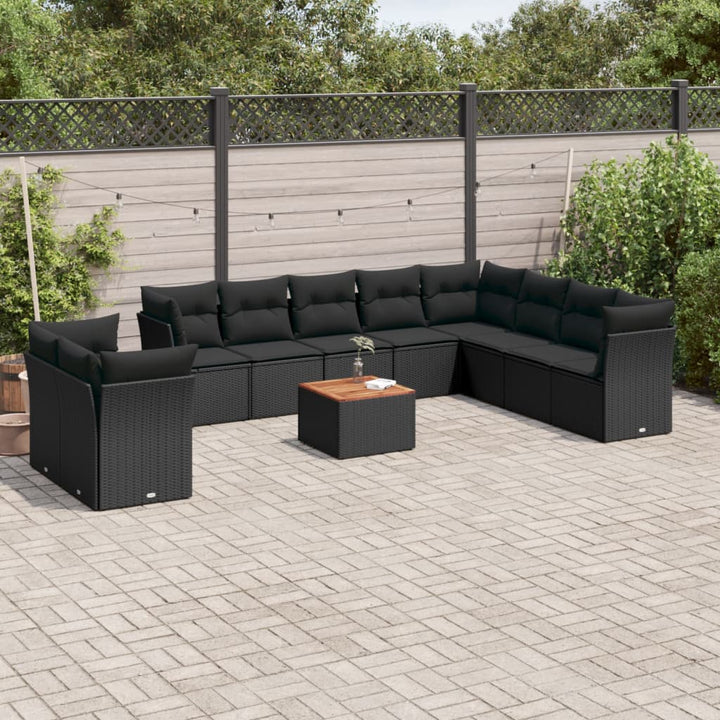 Loungegrupp För Trädgården M. Dynor 11 Delar Konstrotting Svart