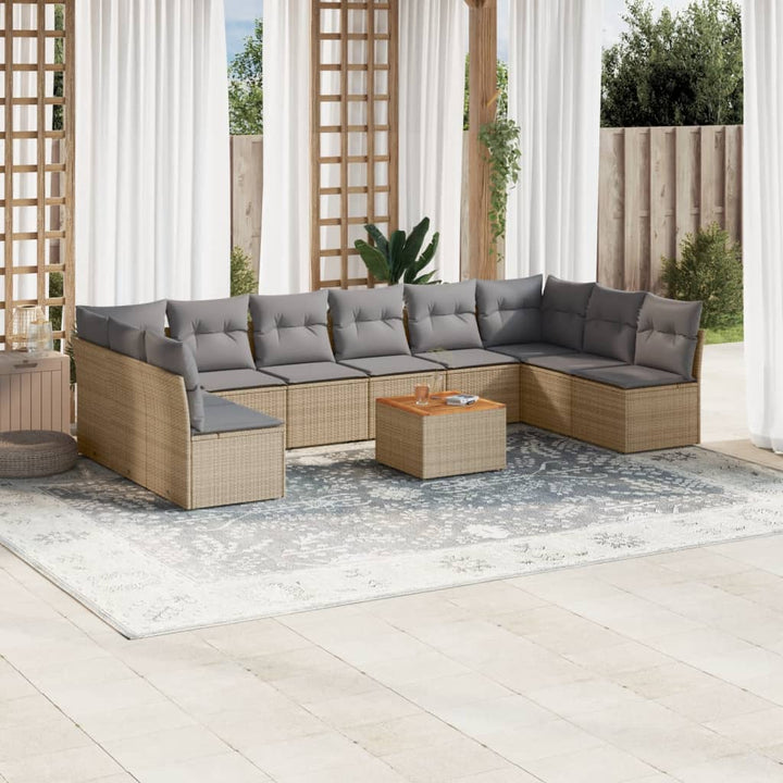 Loungegrupp För Trädgården M. Dynor 11 Delar Beige Konstrotting