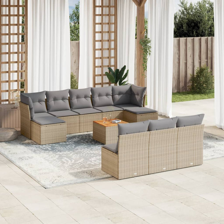 Loungegrupp För Trädgården M. Dynor 11 Delar Beige Konstrotting