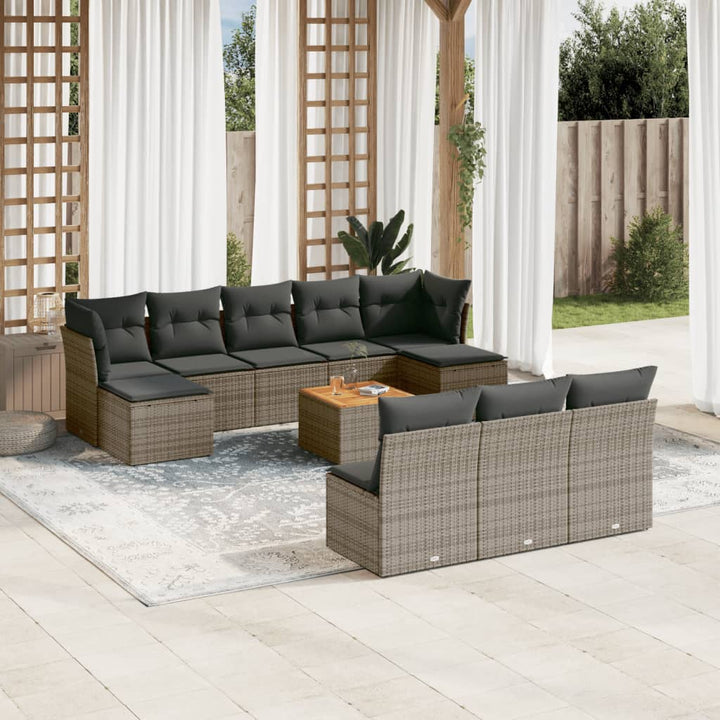 Loungegrupp För Trädgården M. Dynor 11 Delar Beige Konstrotting
