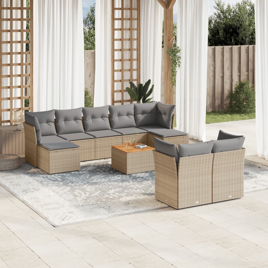 Soffgrupp För Trädgård Med Dynor 10 Delar Beige Konstrotting