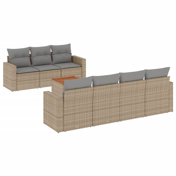 Matgrupp För Trädgården Med Dynor 8 Delar Beige Konstrotting