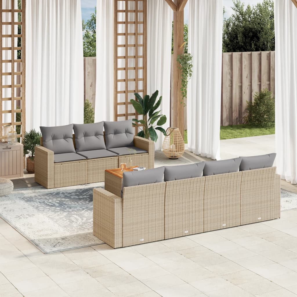 Matgrupp För Trädgården Med Dynor 8 Delar Beige Konstrotting