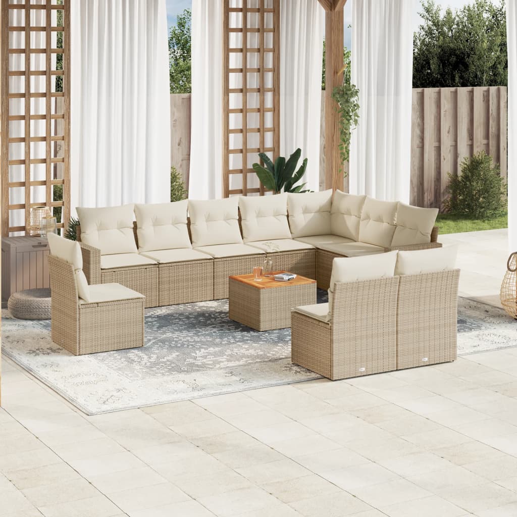 Loungegrupp För Trädgården M. Dynor 11 Delar Beige Konstrotting