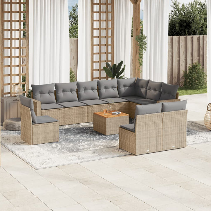 Loungegrupp För Trädgården M. Dynor 11 Delar Beige Konstrotting