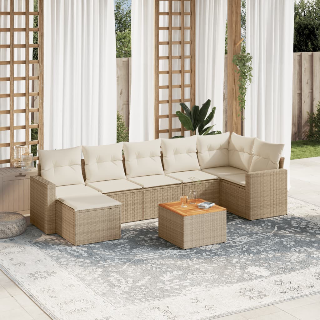 Matgrupp För Trädgården Med Dynor 8 Delar Beige Konstrotting