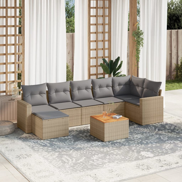 Matgrupp För Trädgården Med Dynor 8 Delar Beige Konstrotting