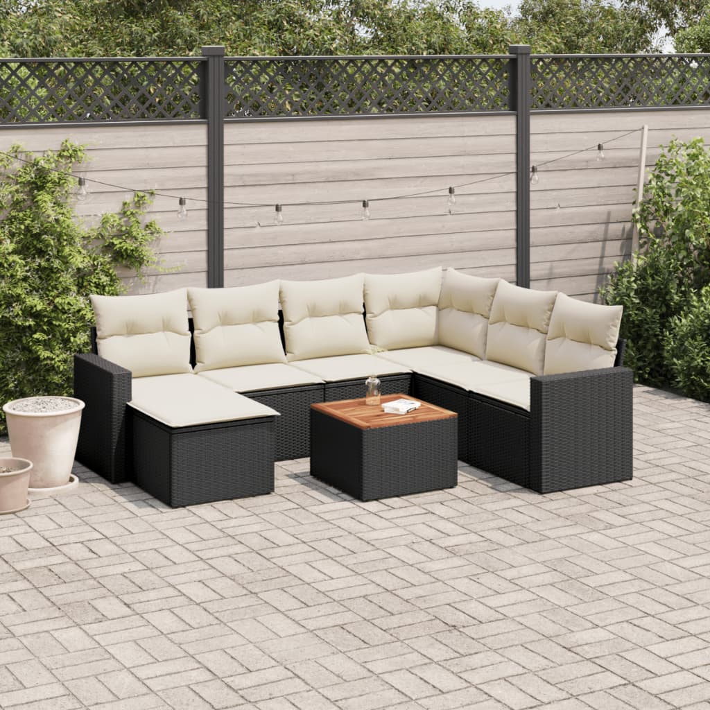 Matgrupp För Trädgården Med Dynor 8 Delar Beige Konstrotting
