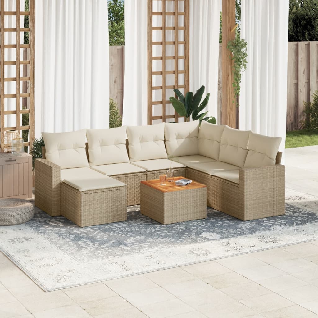 Matgrupp För Trädgården Med Dynor 8 Delar Beige Konstrotting