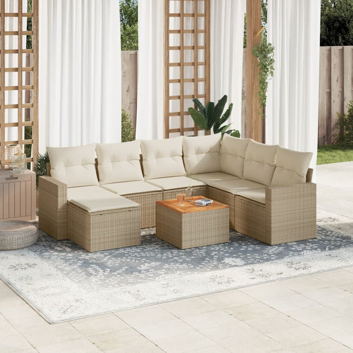 Matgrupp För Trädgården Med Dynor 8 Delar Beige Konstrotting