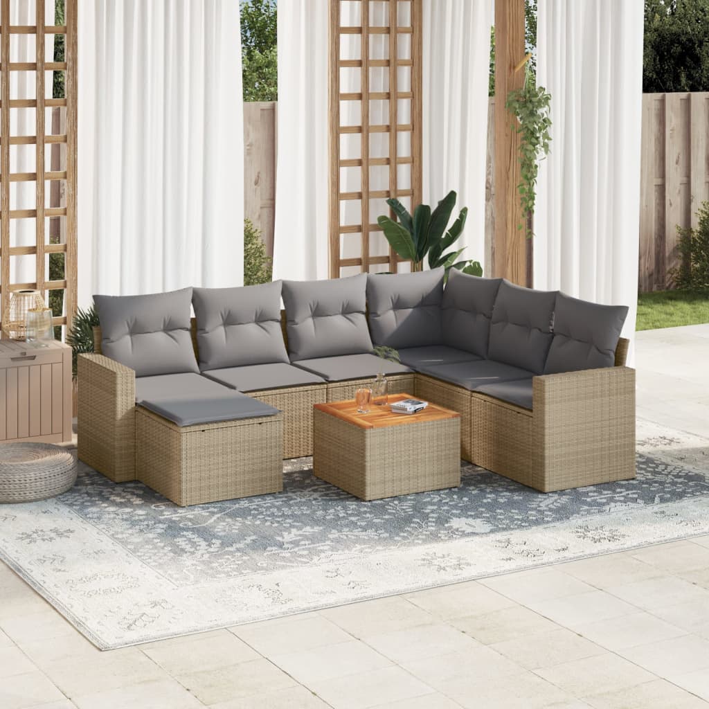 Matgrupp För Trädgården Med Dynor 8 Delar Beige Konstrotting