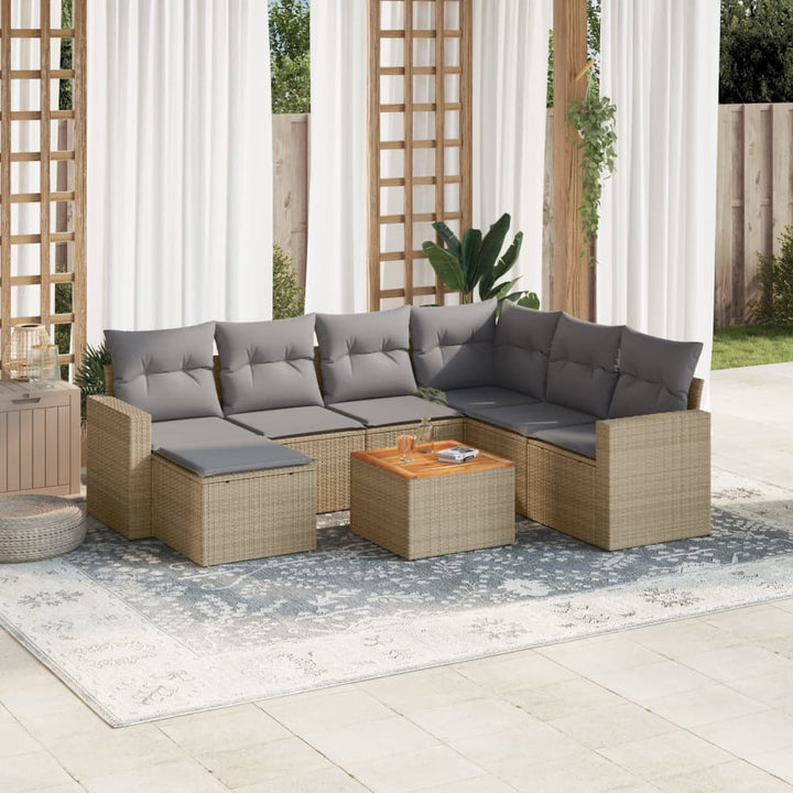 Matgrupp För Trädgården Med Dynor 8 Delar Beige Konstrotting