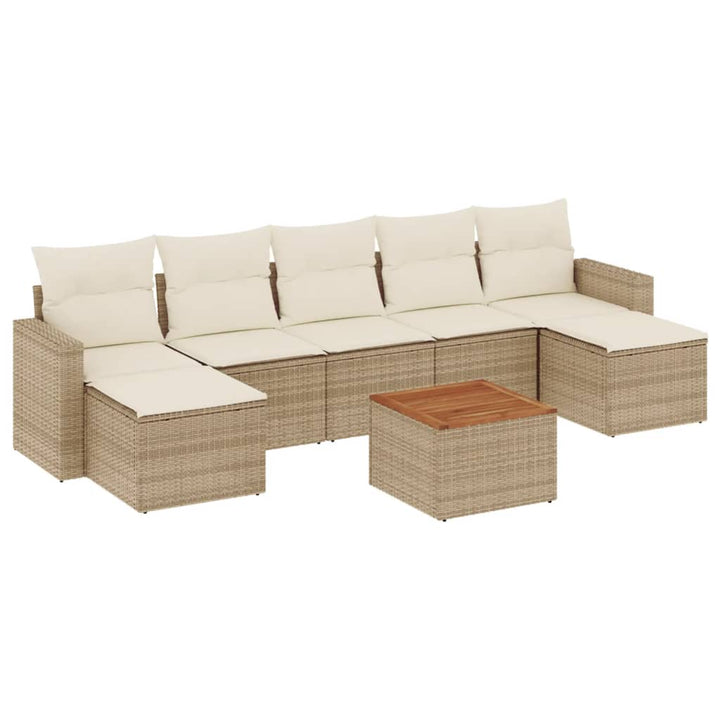 Matgrupp För Trädgården Med Dynor 8 Delar Beige Konstrotting