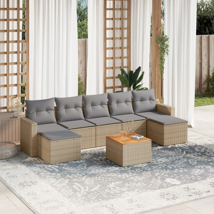 Matgrupp För Trädgården Med Dynor 8 Delar Beige Konstrotting