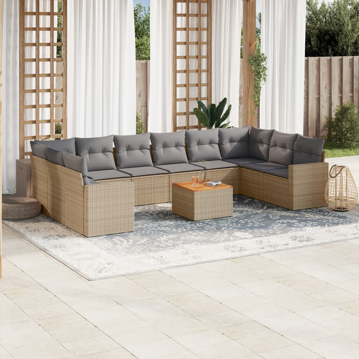 Loungegrupp För Trädgården M. Dynor 11 Delar Beige Konstrotting