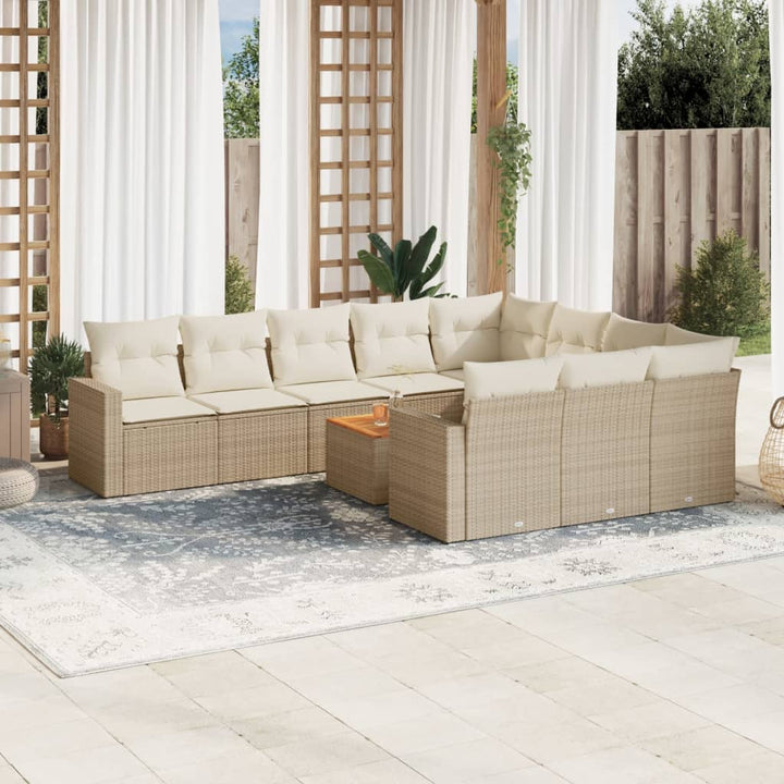 Loungegrupp För Trädgården M. Dynor 11 Delar Beige Konstrotting