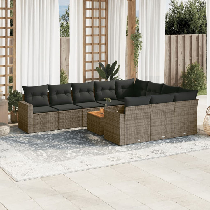 Loungegrupp För Trädgården M. Dynor 11 Delar Beige Konstrotting