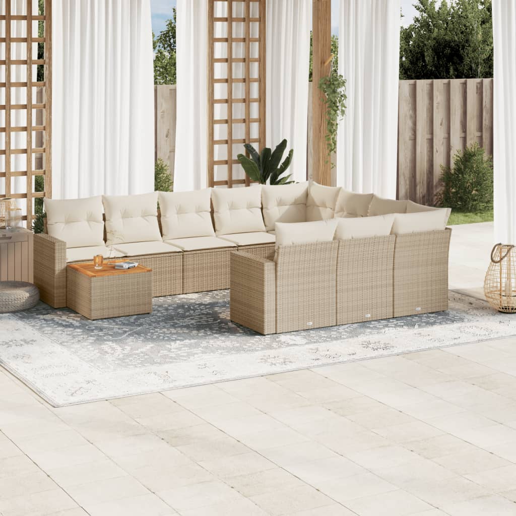 Loungegrupp För Trädgården M. Dynor 11 Delar Beige Konstrotting