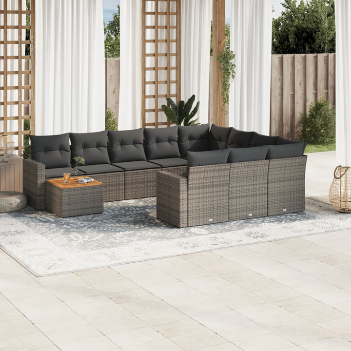 Loungegrupp För Trädgården M. Dynor 11 Delar Beige Konstrotting