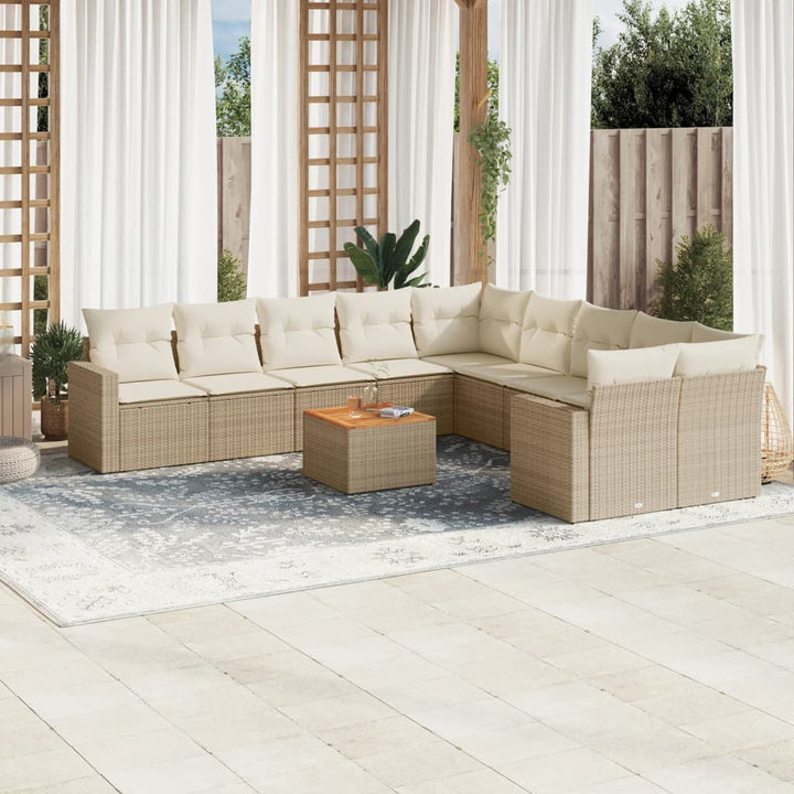Loungegrupp För Trädgården M. Dynor 11 Delar Beige Konstrotting