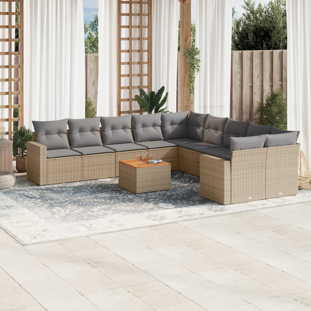 Loungegrupp För Trädgården M. Dynor 11 Delar Beige Konstrotting